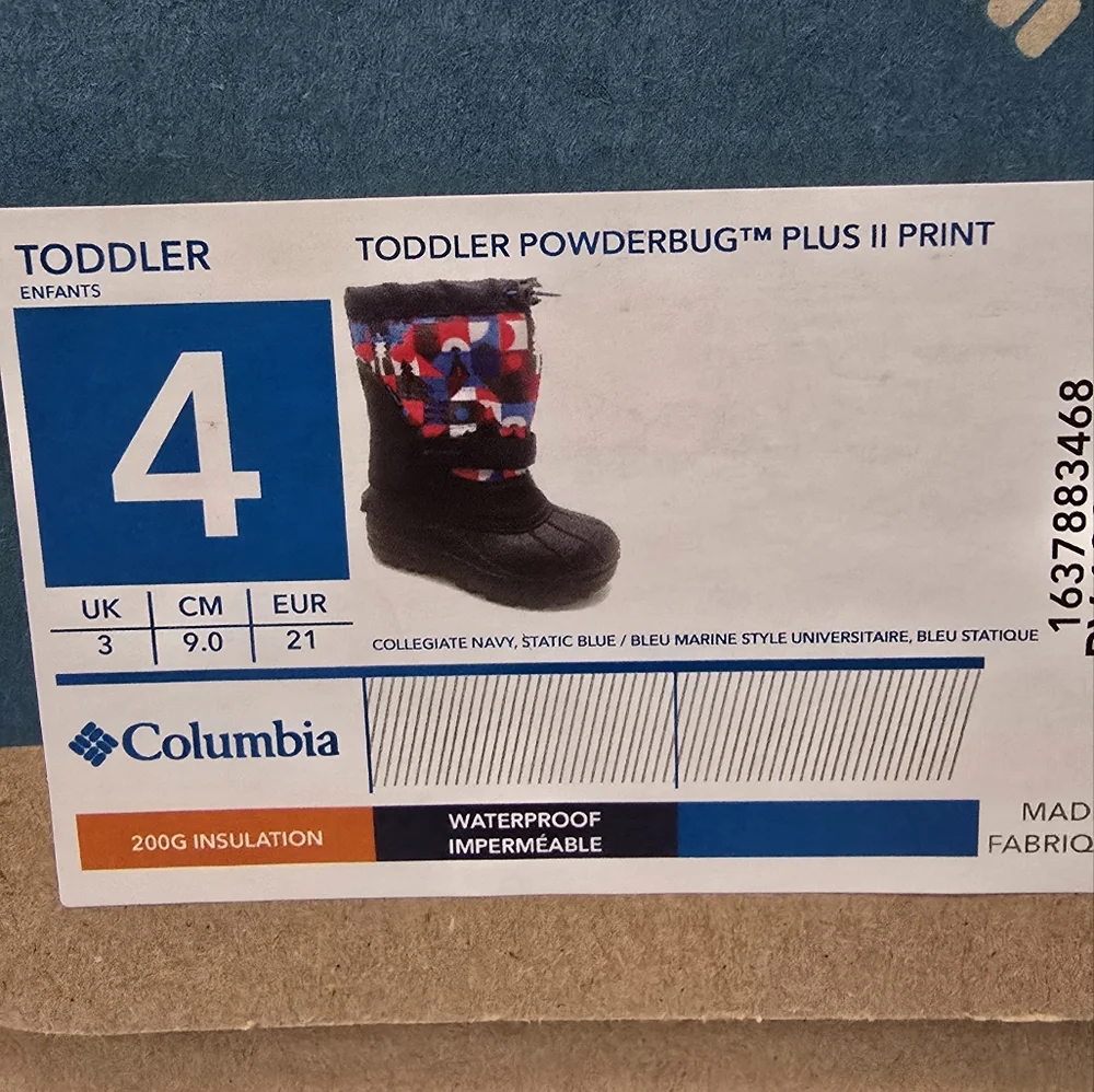Columbia 4T Powderbug plus II print boots 200g insulation-NIB
